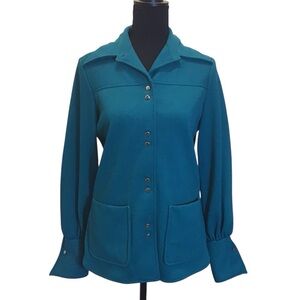 Vintage Ralph Originals Button Front Jacket Teal Blue Women’s Size 12 Pockets
